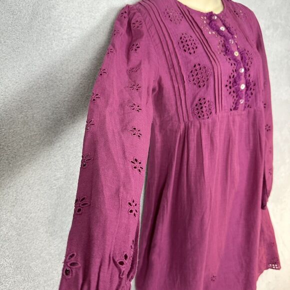 Sundance Chantae Eyelet Dress Pintuck Long Sleeve Buttons Womens XS Pink NWT - Picture 7 of 11